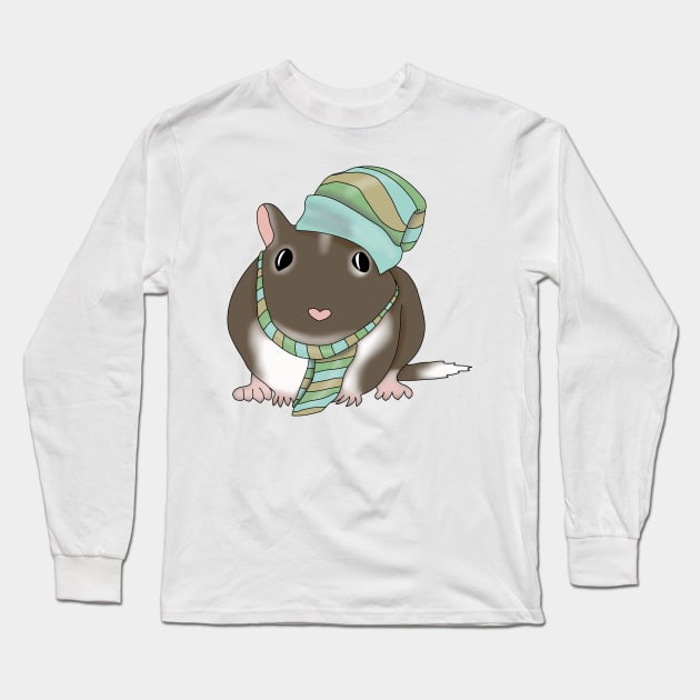 Brown Gerbil winter hat and scarf Long Sleeve T-Shirt by Becky-Marie